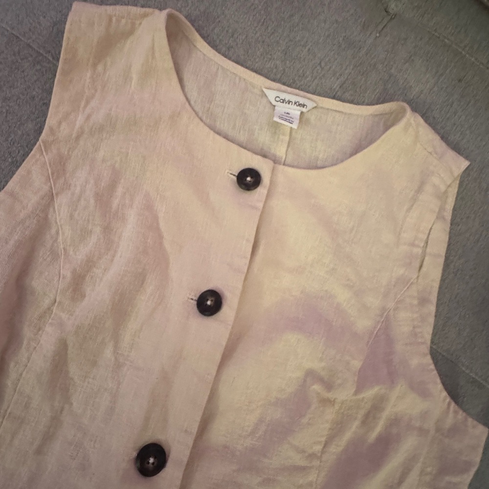Calvin Klein Womens Linen Cotton Button Front Vest L 90's Kelly Kapowski-style